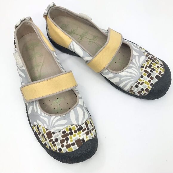 Keen Shoes - KEEN Mimosa Harvest Yellow Gray Brown Pattern Fabric Mary Jane Slip On Shoes